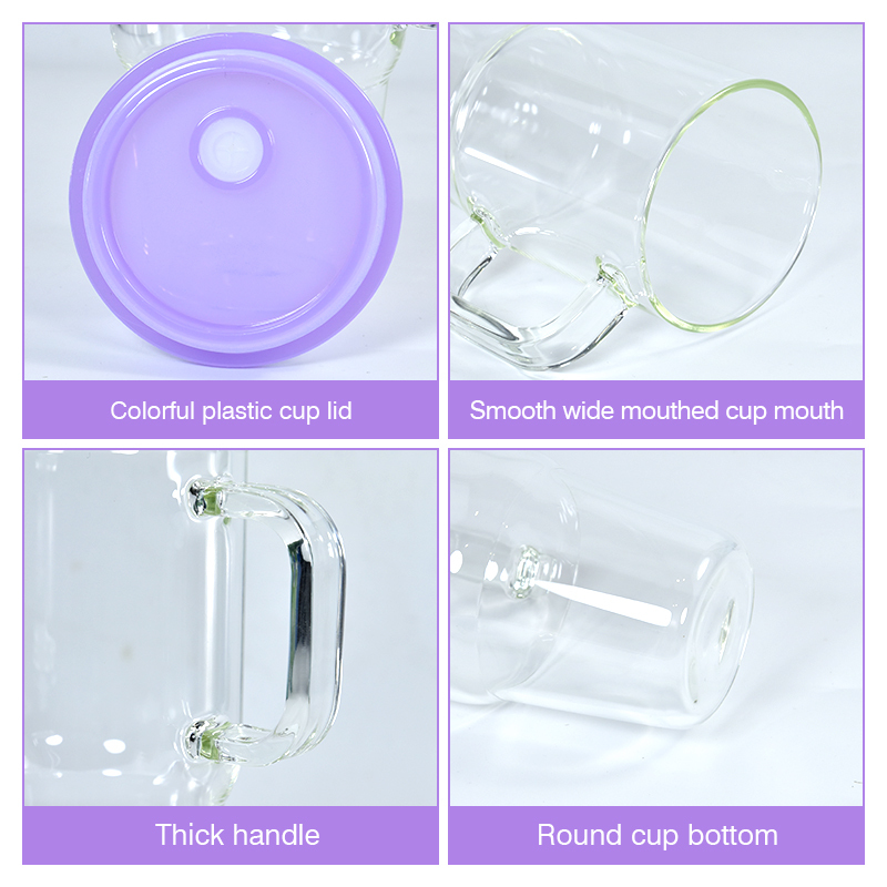RTS US 6pcs Mixed Colors 20oz Glass Tumbler Clear Mug with Handle Jelly Lid Colored Straw for Sublimation and UV DTF Wraps