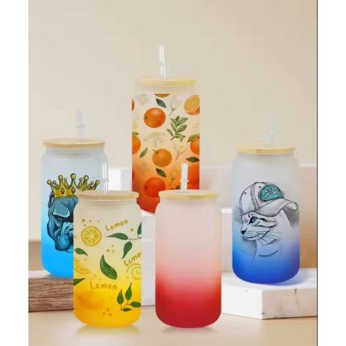 USA WAREHOUSE RTS Sublimation Tumblers 16oz Frosted Jelly Ombre Colored Glass Jar Sublimation Beer Can Glass Bottle 50pcs/ctn