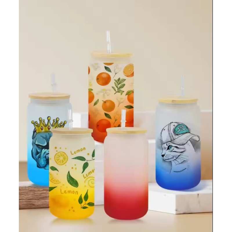 USA WAREHOUSE RTS Sublimation Tumblers 16oz Frosted Jelly Ombre Colored Glass Jar Sublimation Beer Can Glass Bottle 50pcs/ctn