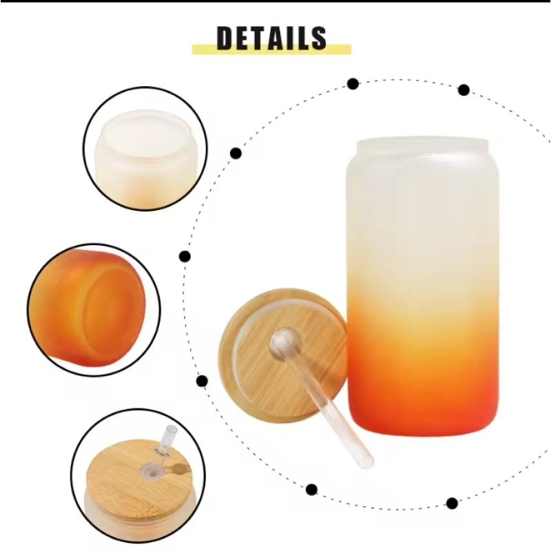 USA WAREHOUSE RTS Sublimation Tumblers 16oz Frosted Jelly Ombre Colored Glass Jar Sublimation Beer Can Glass Bottle 50pcs/ctn