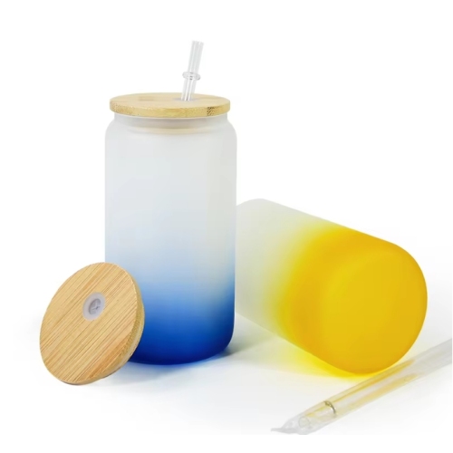 USA WAREHOUSE RTS Sublimation Tumblers 16oz Frosted Jelly Ombre Colored Glass Jar Sublimation Beer Can Glass Bottle 50pcs/ctn