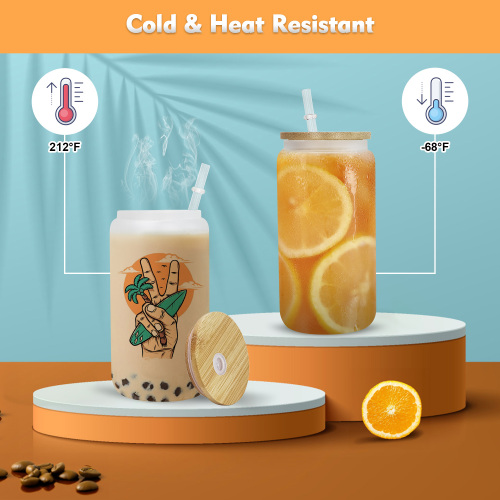 USA Warehouse RTS 25pcs/ctn 16oz Frosted Glass Can Sublimation Glass Tumler Mugs with Bamboo Lid and Plastic Straw