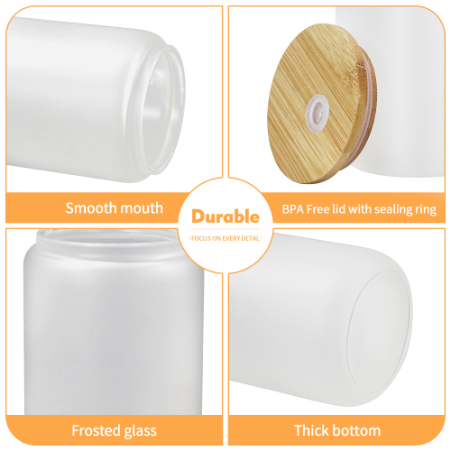 USA Warehouse RTS 25pcs/ctn 16oz Frosted Glass Can Sublimation Glass Tumler Mugs with Bamboo Lid and Plastic Straw