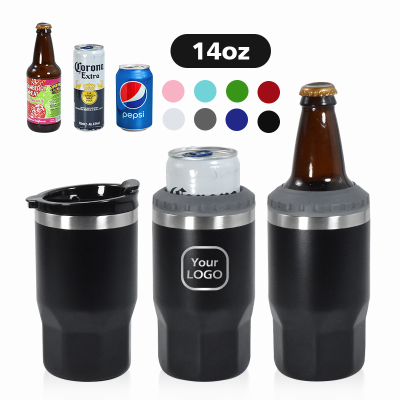 New Design Octagon Cup 4 in 1 Cooler Can 14oz Double Wall Stainless Steel Insulated Beer Can Cooler With 2 Lids
