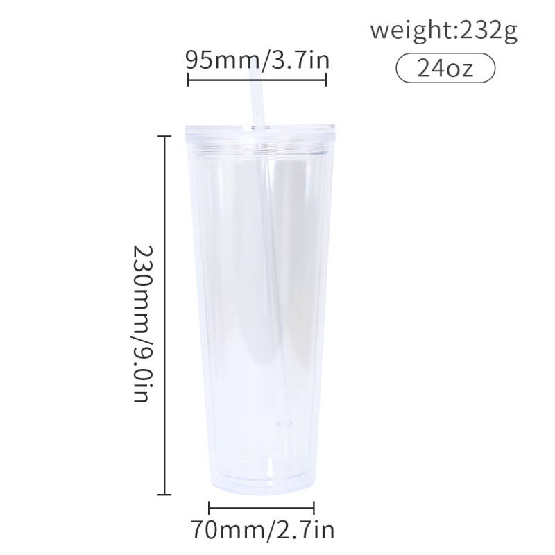RTS 25pcs/ctn DIY Tumbler 24oz Double Walled Fillable Tumblers BPA Free Clear Pre-drilled Glitter Acrylic Tumbler