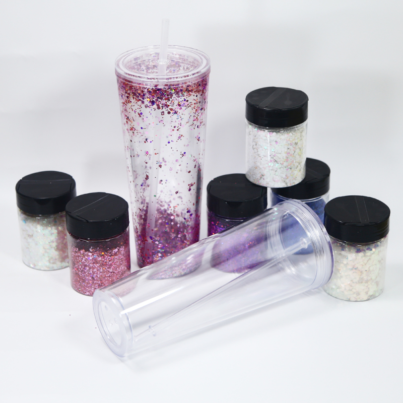 RTS 25pcs/ctn DIY Tumbler 24oz Double Walled Fillable Tumblers BPA Free Clear Pre-drilled Glitter Acrylic Tumbler