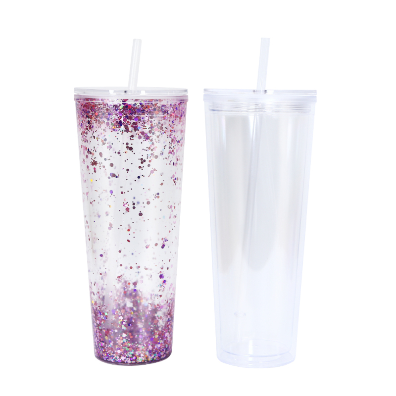 RTS 25pcs/ctn DIY Tumbler 24oz Double Walled Fillable Tumblers BPA Free Clear Pre-drilled Glitter Acrylic Tumbler