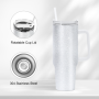 40oz Rough Glitter White Sublimation Tumbler with Handle and Straw Holograph Sparkle Iridescent Vacuum Insulated Tumbler