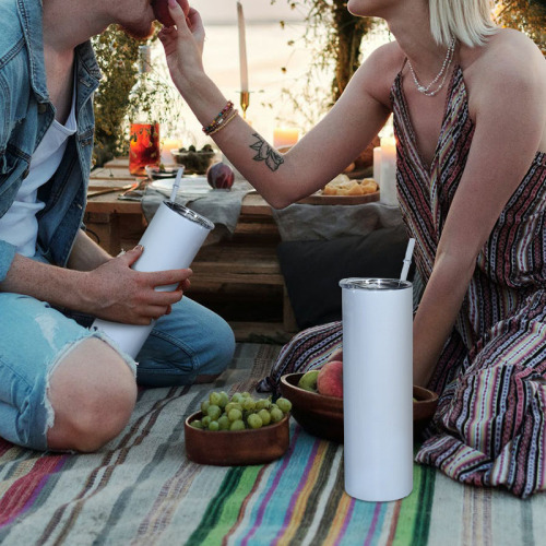 USA Warehouse Stock White 20oz Straight Skinny Sublimation Blanks Stainless Steel Tumblers Cups with Straw and Rubber Bottom