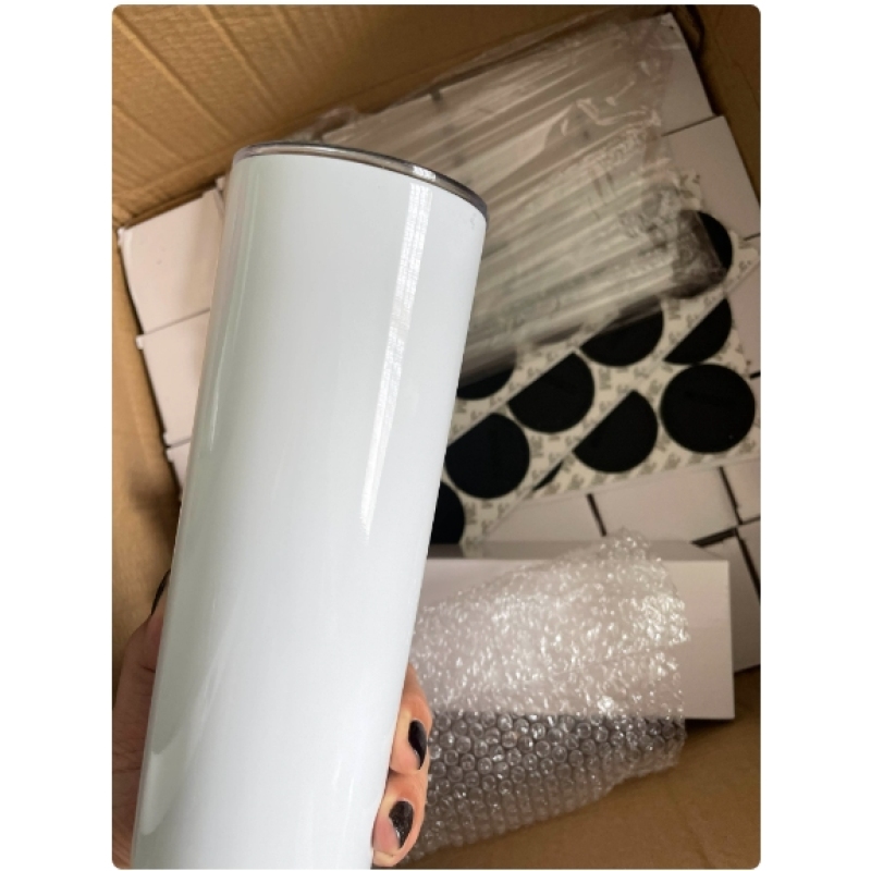 USA Warehouse Stock White 20oz Straight Skinny Sublimation Blanks Stainless Steel Tumblers Cups with Straw and Rubber Bottom