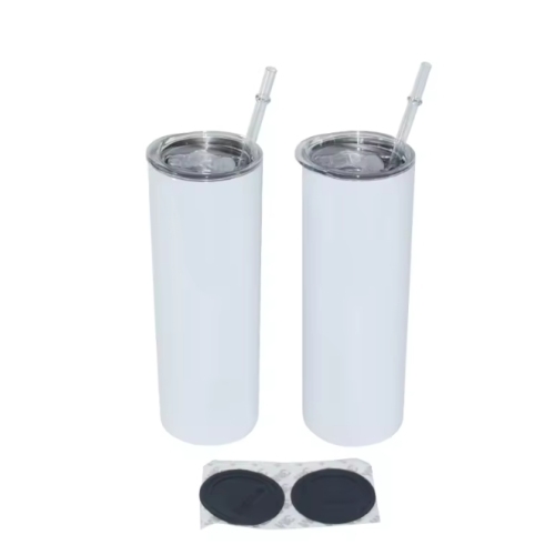 USA Warehouse Stock White 20oz Straight Skinny Sublimation Blanks Stainless Steel Tumblers Cups with Straw and Rubber Bottom