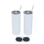 USA Warehouse Stock White 20oz Straight Skinny Sublimation Blanks Stainless Steel Tumblers Cups with Straw and Rubber Bottom