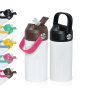 Creative 12oz Flat Kids Water Bottle Double Wall Stainless Steel Kids Sublimation Tumbler with Colorful Flip Straw Lids