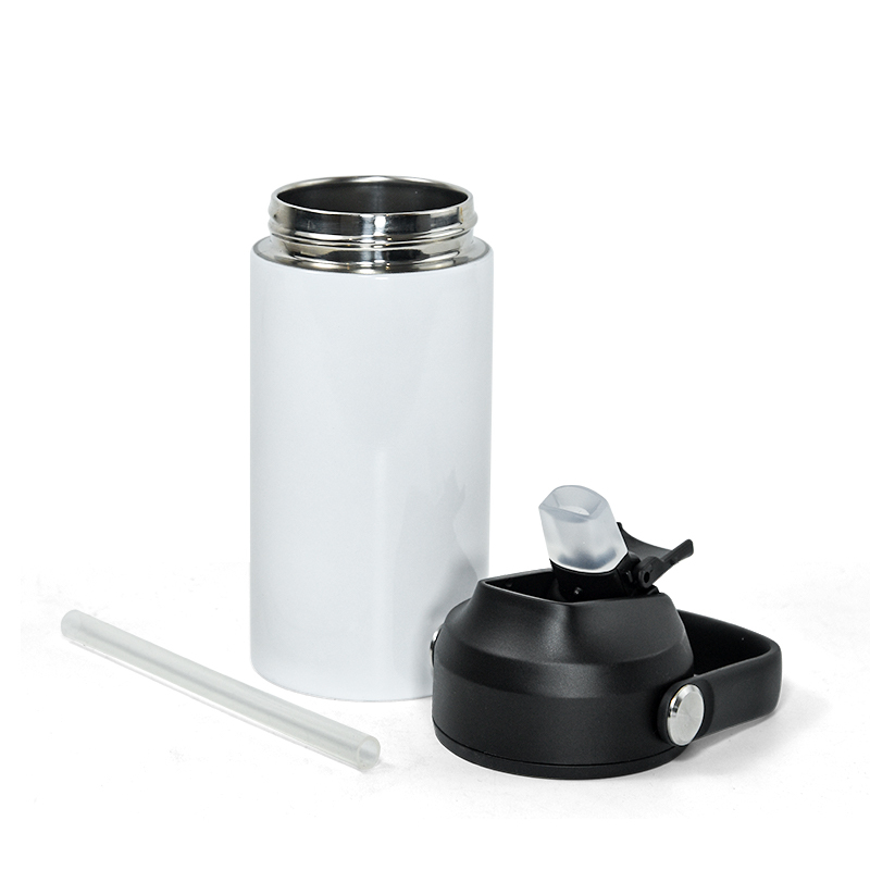 Creative 12oz Flat Kids Water Bottle Double Wall Stainless Steel Kids Sublimation Tumbler with Colorful Flip Straw Lids
