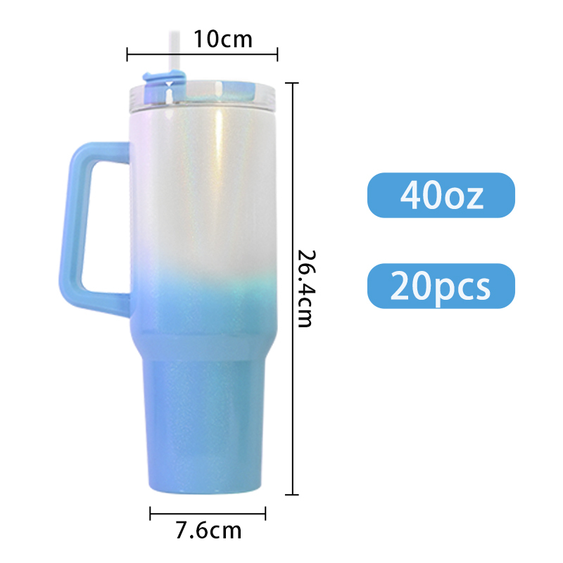 Small Pack 12pcs/ctn RTS USA China Warehouse Stocked 40oz Sublimation Rainbow Shimmer Tumbler With Handle