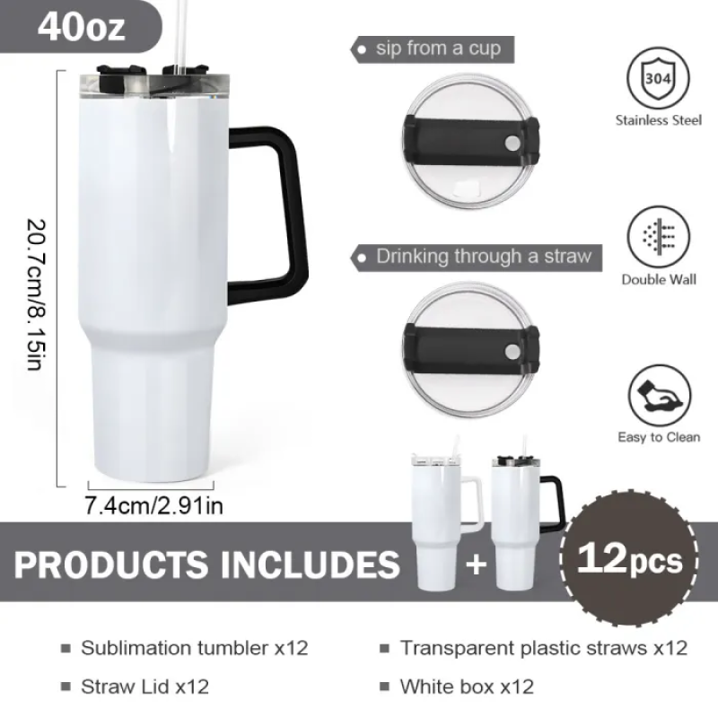RTS 40oz Stainless Steel Tumblers Mixed Colors 12pcs Small Pack Classic Design Travel Mug Thermal Insulation Handle Lid USA Free