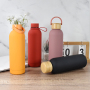 Custom Logo Print Engrave Double Vacuum 304 Stainless Steel Rubber Paint 350ml 500ml 700ml Water Bottle With Silicone Handle
