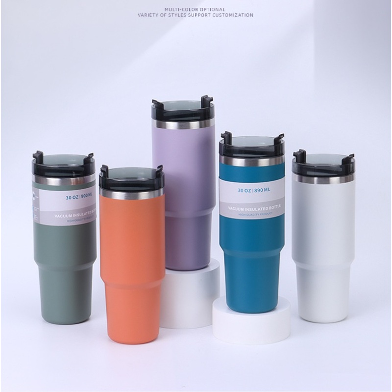 Custom 30oz 304 Stainless Steel Insulated Cup Double Wall Laser Engraving Powder Coated Straw Straight Car Tumbler Thermal Mug