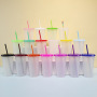 New 24oz Clear Plastic Tumbler with Lids and Straws Reusable Cups Water Bottle Cute Cold Cups for Iced Coffee