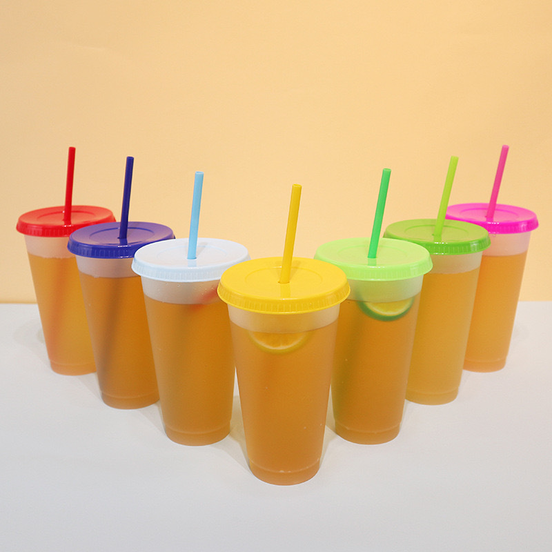 New 24oz Clear Plastic Tumbler with Lids and Straws Reusable Cups Water Bottle Cute Cold Cups for Iced Coffee