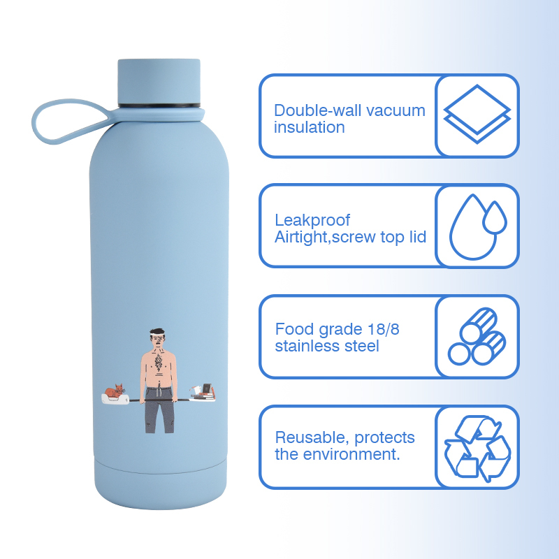 US Warehouse New Arrival Sports Water Bottle and Tote Bag Set 500ml Small Mouth Vacuum Flask with Handle Grip 4sets/ctn