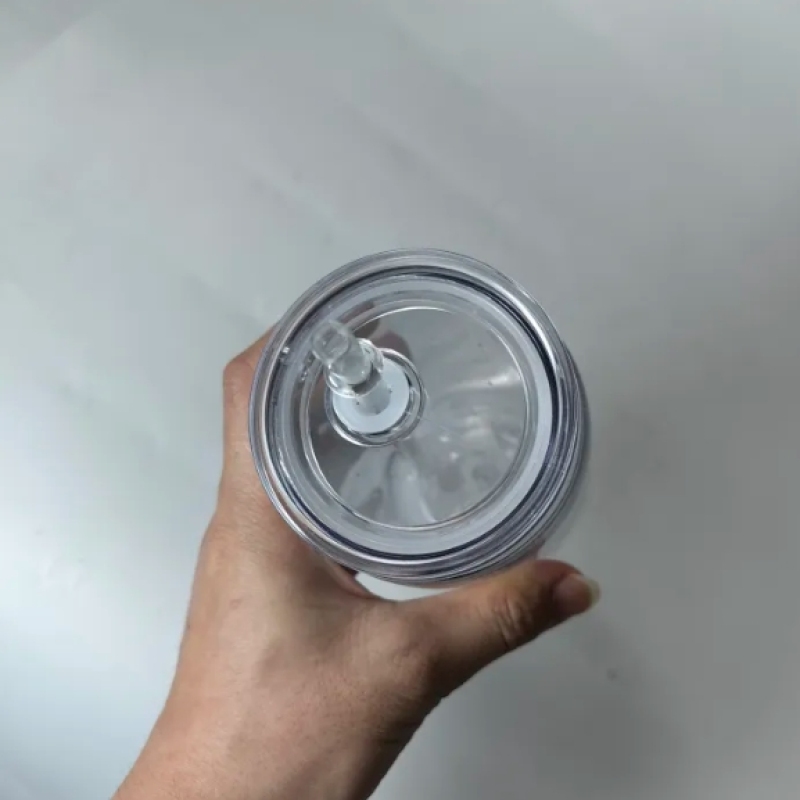 China RTS Pre-drilled 16oz Plastic Can Tumblers Double Wall Snow Globe Coffee Cups with Colorful Lid and Straw