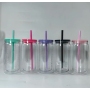 China RTS Pre-drilled 16oz Plastic Can Tumblers Double Wall Snow Globe Coffee Cups with Colorful Lid and Straw
