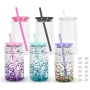 China RTS Pre-drilled 16oz Plastic Can Tumblers Double Wall Snow Globe Coffee Cups with Colorful Lid and Straw
