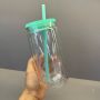 China RTS Pre-drilled 16oz Plastic Can Tumblers Double Wall Snow Globe Coffee Cups with Colorful Lid and Straw