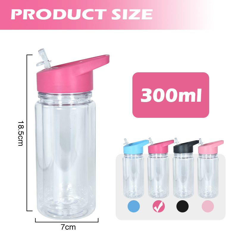 RTS USA Warehouse Stocked 60pcs/ctn10oz Double Wall Plastic Kids Cup with Pre Drilled Hole and Plug Colored Lids 4 Colors Mixed