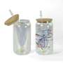 US Warehouse RTS 6pcs/ctn 16oz Glass Can Clear Sublimation Electroplating Glass Tumler Mugs with Bamboo Lid and Plastic Straw