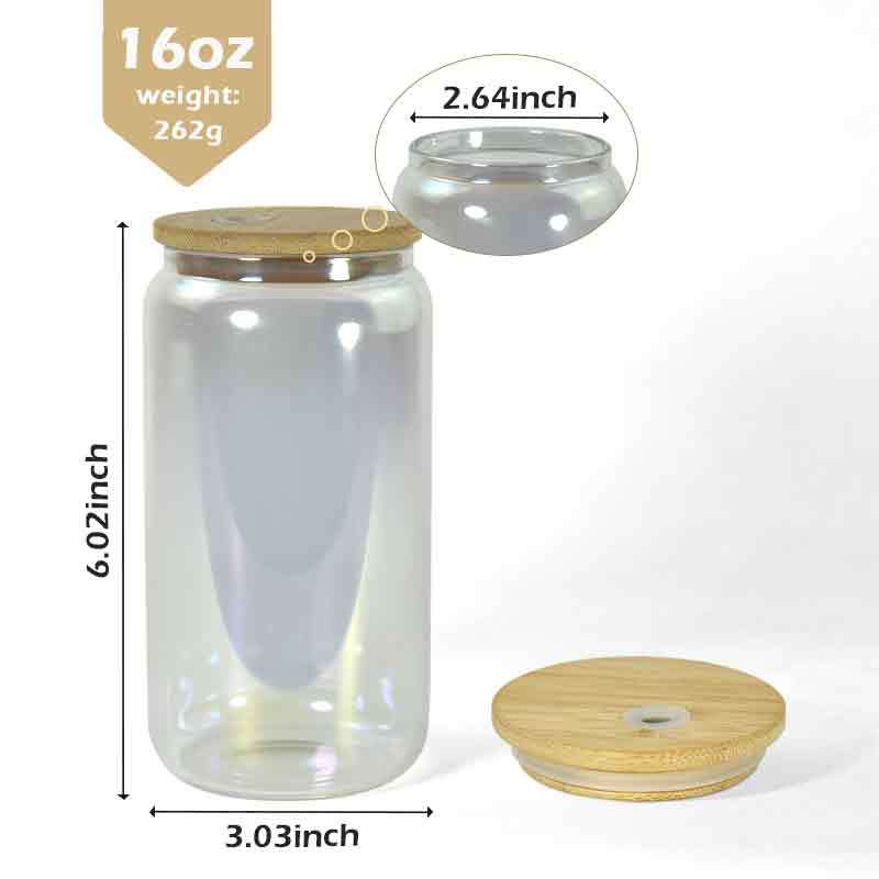 US Warehouse RTS 6pcs/ctn 16oz Glass Can Clear Sublimation Electroplating Glass Tumler Mugs with Bamboo Lid and Plastic Straw