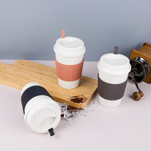 Wholesale Custom Logo Printing Wheat Straw Plastic Portable Water Coffee Cups Office Home Drink Mugs Take Away Heat-resistant