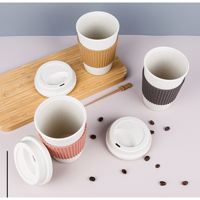 Wholesale Custom Logo Printing Wheat Straw Plastic Portable Water Coffee Cups Office Home Drink Mugs Take Away Heat-resistant