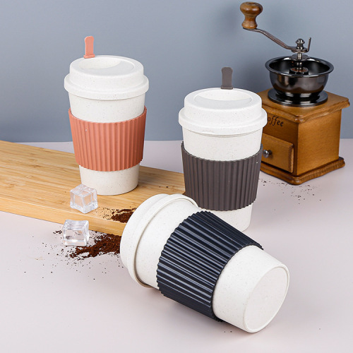 Wholesale Custom Logo Printing Wheat Straw Plastic Portable Water Coffee Cups Office Home Drink Mugs Take Away Heat-resistant