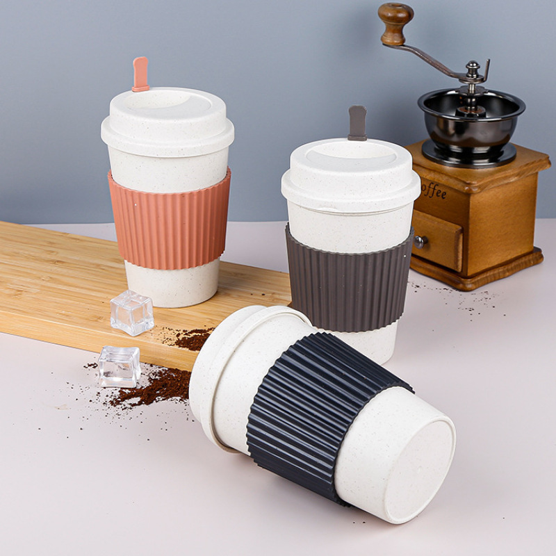 Wholesale Custom Logo Printing Wheat Straw Plastic Portable Water Coffee Cups Office Home Drink Mugs Take Away Heat-resistant