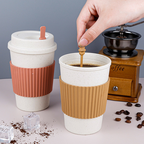 Wholesale Custom Logo Printing Wheat Straw Plastic Portable Water Coffee Cups Office Home Drink Mugs Take Away Heat-resistant