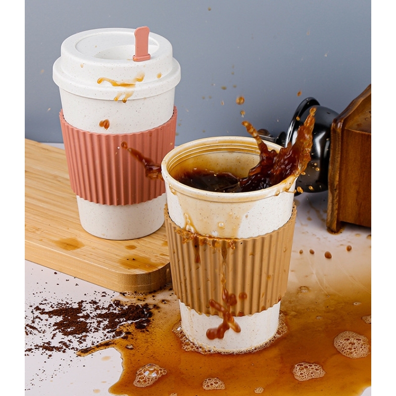 Wholesale Custom Logo Printing Wheat Straw Plastic Portable Water Coffee Cups Office Home Drink Mugs Take Away Heat-resistant