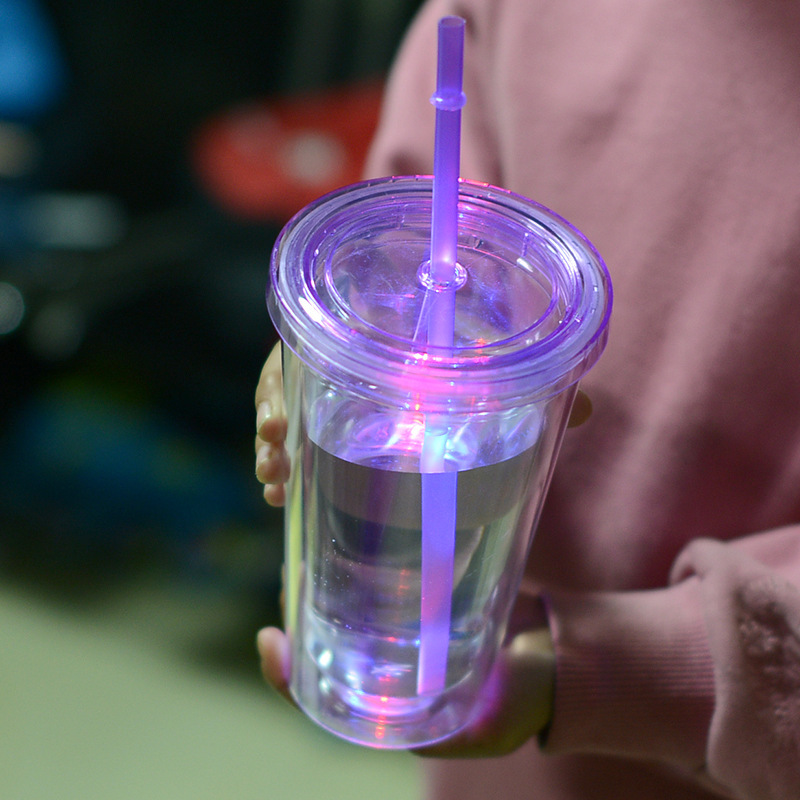 Wholesale Plastic 16oz Double Walled Tumbler Acrylic Blank Cup DTF Light up Travel Cups with Flashing LED Glowing Lights