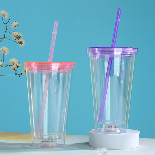 Wholesale Plastic 16oz Double Walled Tumbler Acrylic Blank Cup DTF Light up Travel Cups with Flashing LED Glowing Lights
