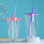 Wholesale Plastic 16oz Double Walled Tumbler Acrylic Blank Cup DTF Light up Travel Cups with Flashing LED Glowing Lights