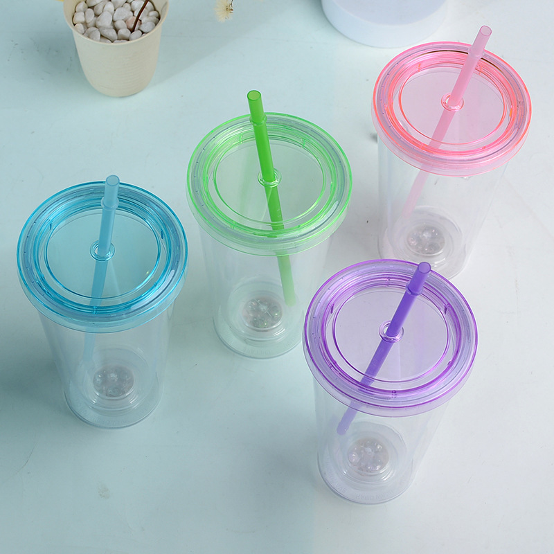 Wholesale Plastic 16oz Double Walled Tumbler Acrylic Blank Cup DTF Light up Travel Cups with Flashing LED Glowing Lights