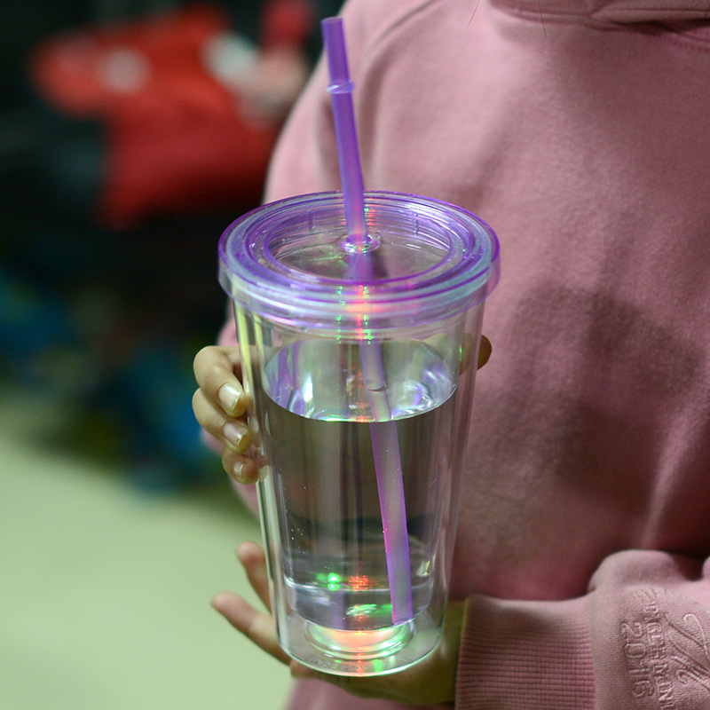 Wholesale Plastic 16oz Double Walled Tumbler Acrylic Blank Cup DTF Light up Travel Cups with Flashing LED Glowing Lights