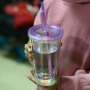 Wholesale Plastic 16oz Double Walled Tumbler Acrylic Blank Cup DTF Light up Travel Cups with Flashing LED Glowing Lights