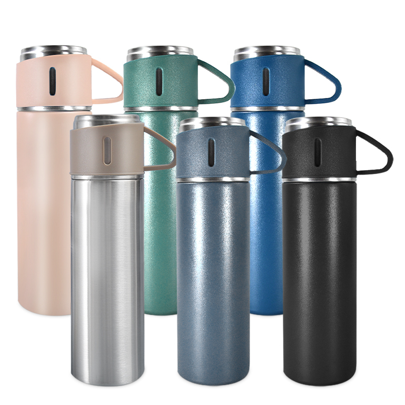 500ml Double-Wall Thermal Mug Gift Set Tea Cup 304 Stainless Steel Tumbler Water Bottle Portable Vacuum Flask with 2 Extra Cup