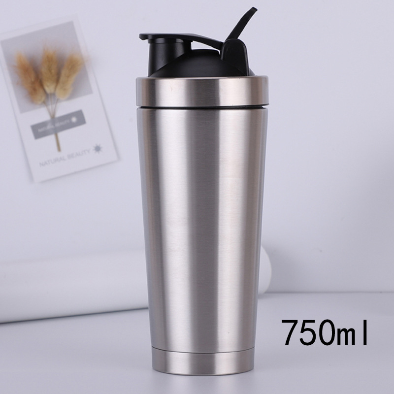Custom logo High Quality 750ml 304 Stainless Steel Protein Shaker Bottle Gym Shaker Cup Metal Vacuum Mixer Bottle with Stire