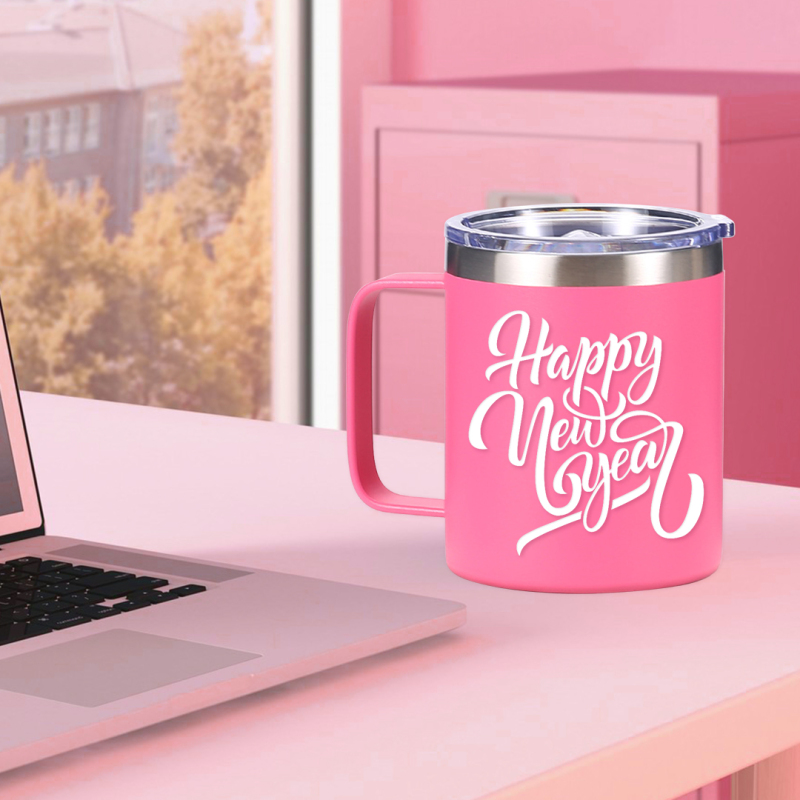 Custom Print Logo Colorful Double Wall 14oz Sliding Lid Tumbler Vacuum Insulated 12oz Coffee Mug Cups with Handle