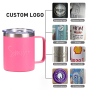 Custom Print Logo Colorful Double Wall 14oz Sliding Lid Tumbler Vacuum Insulated 12oz Coffee Mug Cups with Handle