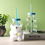 New Wholesale Creativity Cute Glass Cartoon Shaped Juice Cup Coffee Cups Gift Mugs with Straw and Lid Drinking Water Bottles