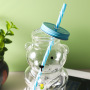 New Wholesale Creativity Cute Glass Cartoon Shaped Juice Cup Coffee Cups Gift Mugs with Straw and Lid Drinking Water Bottles
